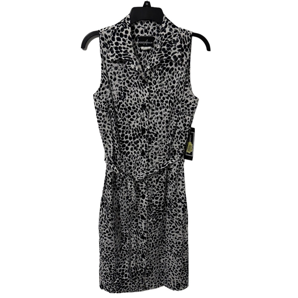 Positive Attitude Dress Womens Midi Size 10 Black & White Animal Print‎ NWT VNTG